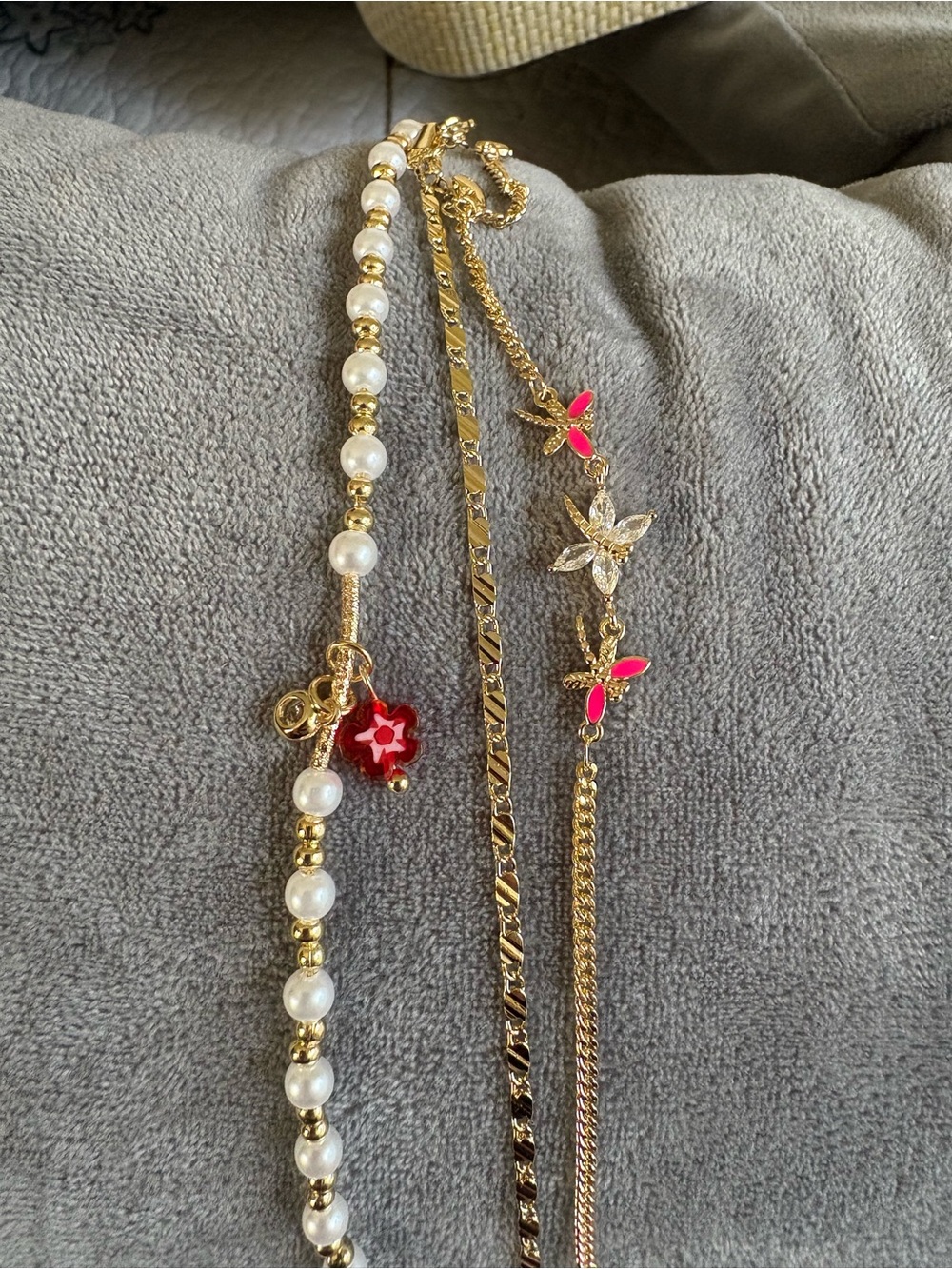 Pretty Bird 3 Gold Plated Bracelets with Pink Flower Charm and Pink Flower
